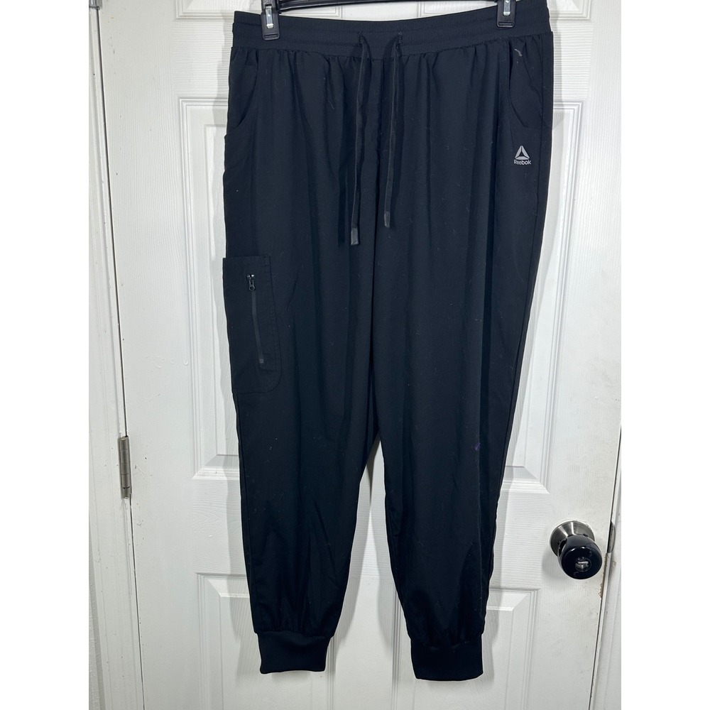 Reebok Joggers Womens XL Black Cargo Athletic Pants Drawstring Tapered 7099